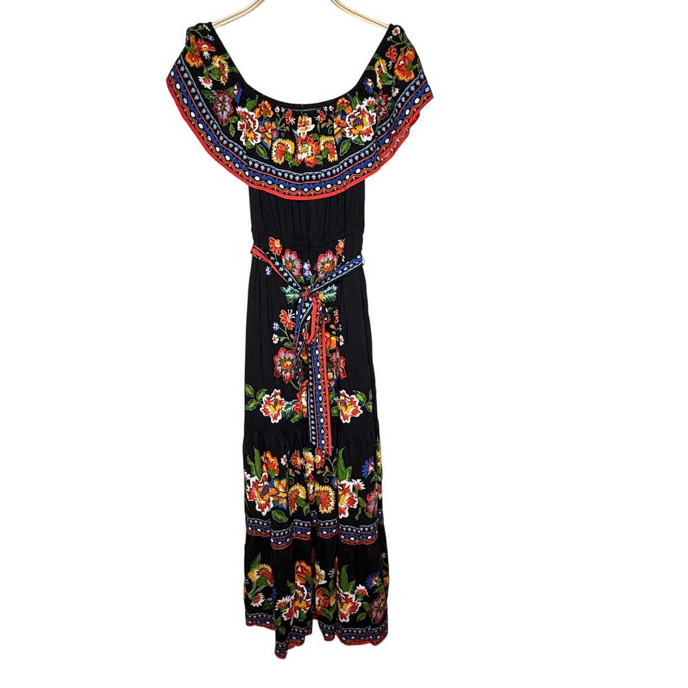 Baltic Born Alejandra Maxi Dress Womens Sz L Black Multi Floral Boho Festival - Picture 2 of 8